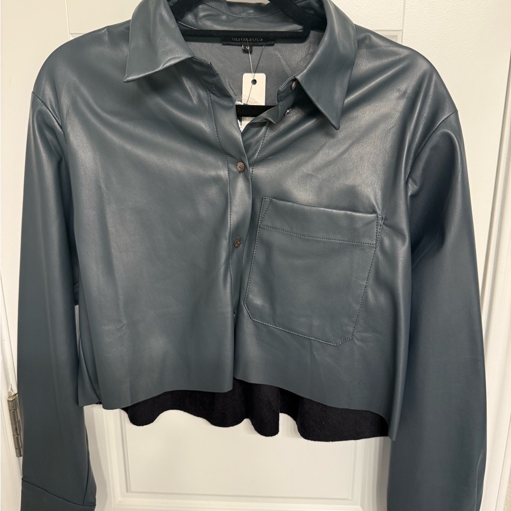 Faux leather cropped shirt